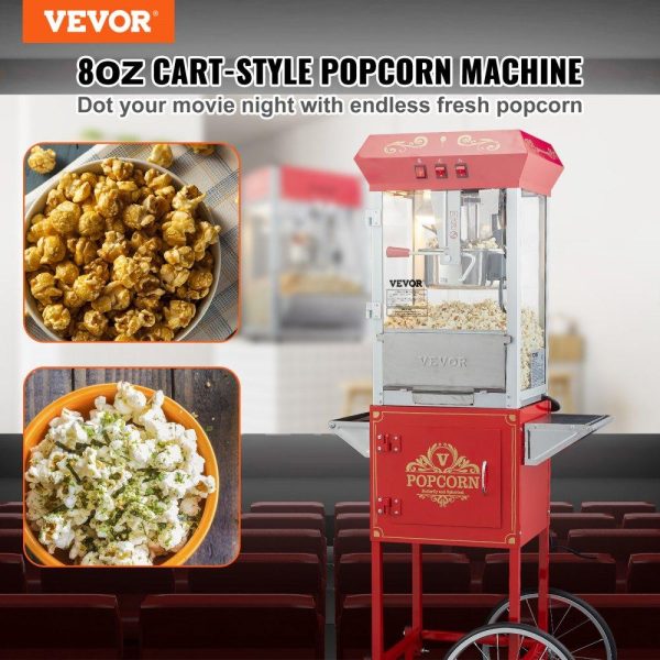 Food Display & Merchandising Equipment | Popcorn Popper Machine 8 Oz Popcorn Maker with Cart 850W 48 Cups Red Food Display & Merchandising Equipment Food Display & Merchandising Equipment