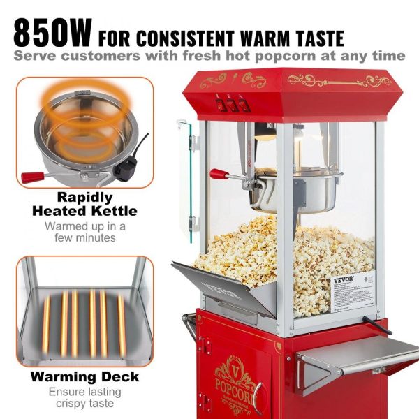 Food Display & Merchandising Equipment | Popcorn Popper Machine 8 Oz Popcorn Maker with Cart 850W 48 Cups Red Food Display & Merchandising Equipment Food Display & Merchandising Equipment