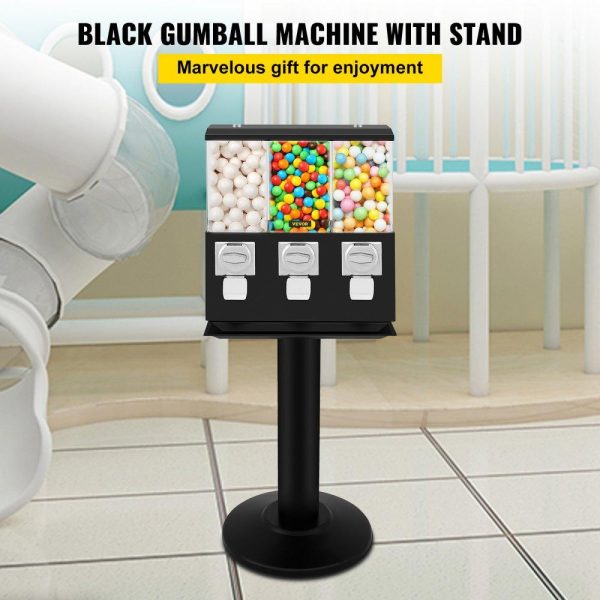 Food Display & Merchandising Equipment | Triple Head Candy Vending Machine, 1-inch Gumball Vending Machine, Commercial Gumball Vending Machine with Stand and Adjustable Candy Outlet Size, Candy Vending Machine for Home, Gaming Stores Black Food Display & Merchandising Equipment Black