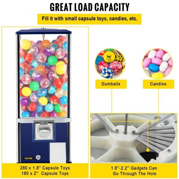 Food Display & Merchandising Equipment | Vending Machine, 25.2″ Height Candy Gumball Machine, Huge Load Capacity Gumball Bank, Candy Vending Machine for 1.8″-2.2″ Gadgets, Perfect for Game Stores and Retail Stores Vintage Style Blue Food Display & Merchandising Equipment Food Display & Merchandising Equipment