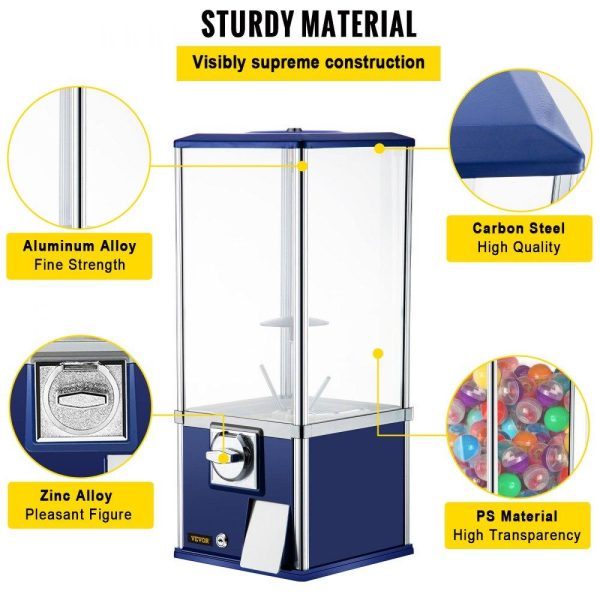 Food Display & Merchandising Equipment | Vending Machine, 25.2″ Height Candy Gumball Machine, Huge Load Capacity Gumball Bank, Candy Vending Machine for 1.8″-2.2″ Gadgets, Perfect for Game Stores and Retail Stores Vintage Style Blue Food Display & Merchandising Equipment Food Display & Merchandising Equipment