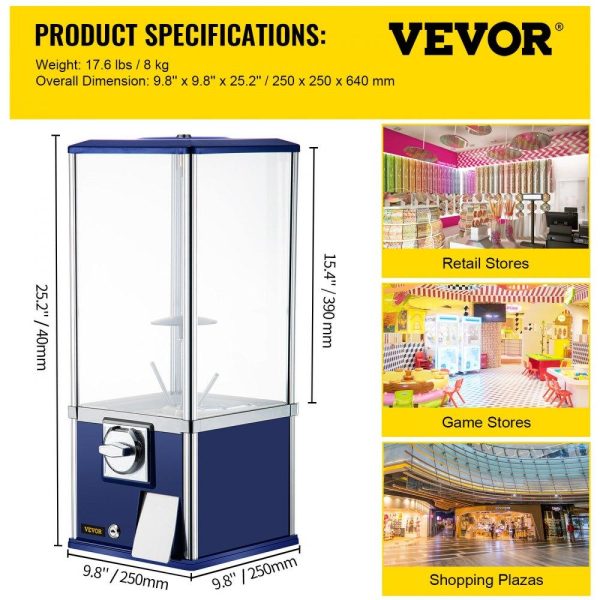 Food Display & Merchandising Equipment | Vending Machine, 25.2″ Height Candy Gumball Machine, Huge Load Capacity Gumball Bank, Candy Vending Machine for 1.8″-2.2″ Gadgets, Perfect for Game Stores and Retail Stores Vintage Style Blue Food Display & Merchandising Equipment Food Display & Merchandising Equipment