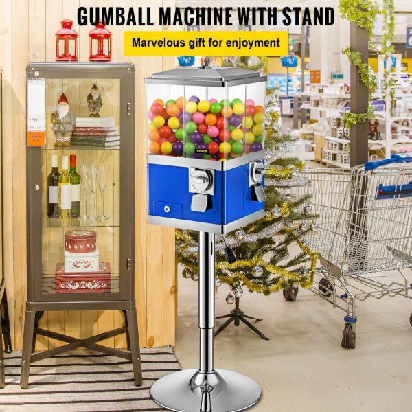 Food Display & Merchandising Equipment | Vending Machine with Stand, Blue Quarter Candy Dispenser, Rotatable Four Compartments Square Candy Vending Machine, PC & Iron Large Gumball Bank Adjustable Dispenser Wheels for 1 inch Gumballs Food Display & Merchandising Equipment Food Display & Merchandising Equipment