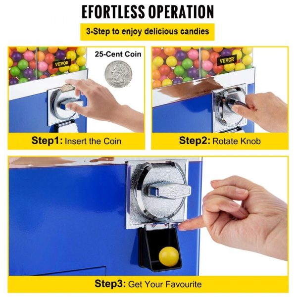 Food Display & Merchandising Equipment | Vending Machine with Stand, Blue Quarter Candy Dispenser, Rotatable Four Compartments Square Candy Vending Machine, PC & Iron Large Gumball Bank Adjustable Dispenser Wheels for 1 inch Gumballs Food Display & Merchandising Equipment Food Display & Merchandising Equipment