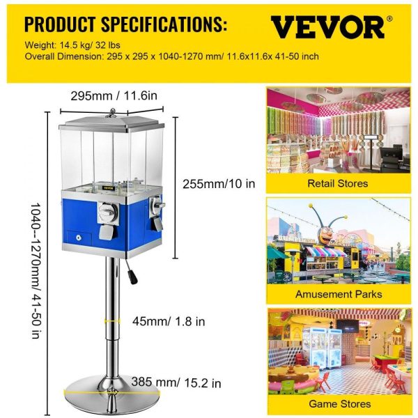 Food Display & Merchandising Equipment | Vending Machine with Stand, Blue Quarter Candy Dispenser, Rotatable Four Compartments Square Candy Vending Machine, PC & Iron Large Gumball Bank Adjustable Dispenser Wheels for 1 inch Gumballs Food Display & Merchandising Equipment Food Display & Merchandising Equipment