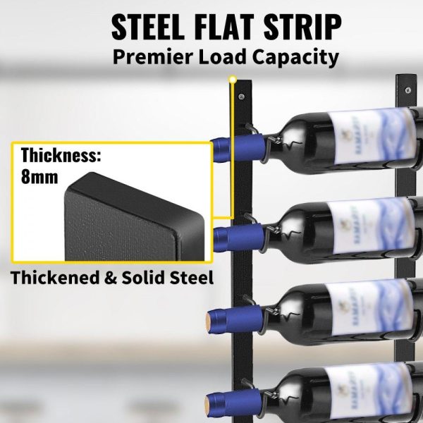 Food Display & Merchandising Equipment | Wall Mounted Wine Rack, 12 Bottles Wine Holder Towel Rack, Black Steel Vertical Wine Rack, Modern Decorative Wall Mounted Wine Bottle Holder, Forward Design Simple Storage Wall Rack 48x6x1 In Food Display & Merchandising Equipment Food Display & Merchandising Equipment
