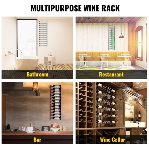 Food Display & Merchandising Equipment | Wall Mounted Wine Rack, 12 Bottles Wine Holder Towel Rack, Black Steel Vertical Wine Rack, Modern Decorative Wall Mounted Wine Bottle Holder, Forward Design Simple Storage Wall Rack 48x6x1 In Food Display & Merchandising Equipment Food Display & Merchandising Equipment