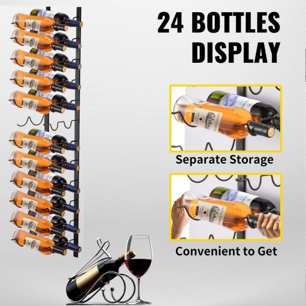 Food Display & Merchandising Equipment | Wall Mounted Wine Rack, 12×2 Bottles Wine Holder Towel Rack, Black Steel Vertical Wine Rack, Modern Decorative Wall Mounted Wine Bottle Holder, Forward Design Simple Storage Wall Rack 48x11x1 In Food Display & Merchandising Equipment Food Display & Merchandising Equipment