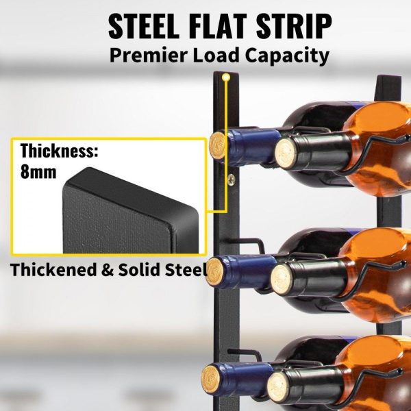 Food Display & Merchandising Equipment | Wall Mounted Wine Rack, 12×2 Bottles Wine Holder Towel Rack, Black Steel Vertical Wine Rack, Modern Decorative Wall Mounted Wine Bottle Holder, Forward Design Simple Storage Wall Rack 48x11x1 In Food Display & Merchandising Equipment Food Display & Merchandising Equipment
