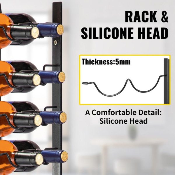 Food Display & Merchandising Equipment | Wall Mounted Wine Rack, 12×2 Bottles Wine Holder Towel Rack, Black Steel Vertical Wine Rack, Modern Decorative Wall Mounted Wine Bottle Holder, Forward Design Simple Storage Wall Rack 48x11x1 In Food Display & Merchandising Equipment Food Display & Merchandising Equipment