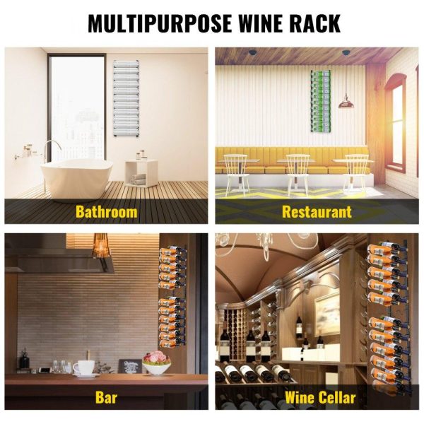 Food Display & Merchandising Equipment | Wall Mounted Wine Rack, 12×2 Bottles Wine Holder Towel Rack, Black Steel Vertical Wine Rack, Modern Decorative Wall Mounted Wine Bottle Holder, Forward Design Simple Storage Wall Rack 48x11x1 In Food Display & Merchandising Equipment Food Display & Merchandising Equipment