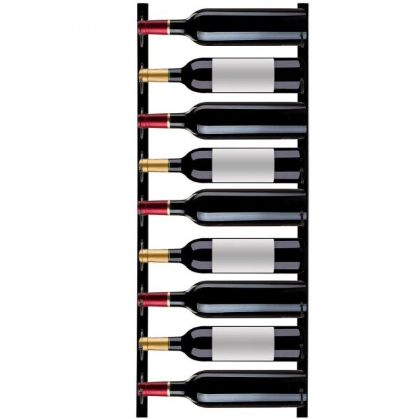 Food Display & Merchandising Equipment | Wall Mounted Wine Rack, 9 Bottles Wine Holder Towel Rack, Black Steel Vertical Wine Rack, Modern Decorative Wall Mounted Wine Bottle Holder, Forward Design Simple Storage Wall Rack 35 x 6 x 1 In Food Display & Merchandising Equipment Food Display & Merchandising Equipment