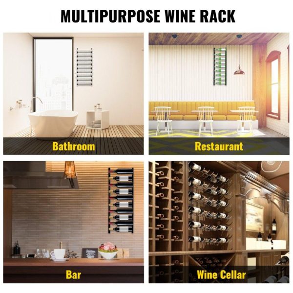 Food Display & Merchandising Equipment | Wall Mounted Wine Rack, 9 Bottles Wine Holder Towel Rack, Black Steel Vertical Wine Rack, Modern Decorative Wall Mounted Wine Bottle Holder, Forward Design Simple Storage Wall Rack 35 x 6 x 1 In Food Display & Merchandising Equipment Food Display & Merchandising Equipment