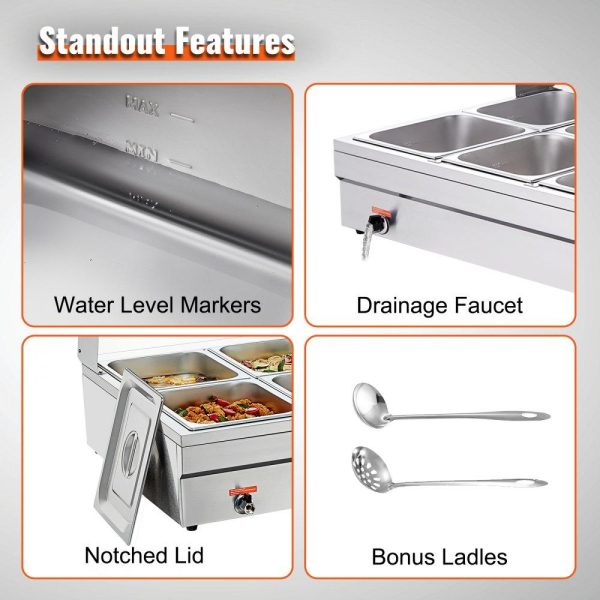 Food Holding & Warming Equipment | 10-Pan Commercial Food Warmer, 10 x 12QT Electric Steam Table with Tempered Glass Cover, 1800W Countertop Stainless Steel Buffet Bain Marie 86-185°F Temp Control for Catering, Restaurant, Silver Food Holding & Warming Equipment Food Holding & Warming Equipment