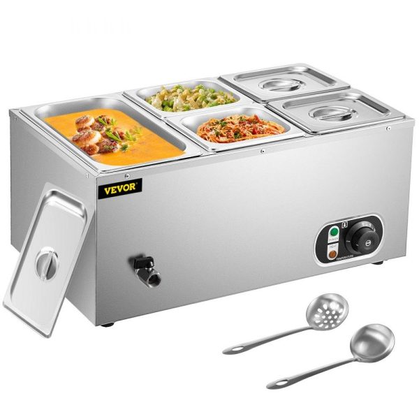 Food Holding & Warming Equipment | 110V Commercial Food Warmer 1×1/3GN and 4×1/6GN, 5-Pan Stainless Steel Bain Marie 13.7 Quart Capacity,1500W Steam Table 15cm/6inch Deep, Electric Food Warmer with Lid for Catering Restaurants Food Holding & Warming Equipment Food Holding & Warming Equipment