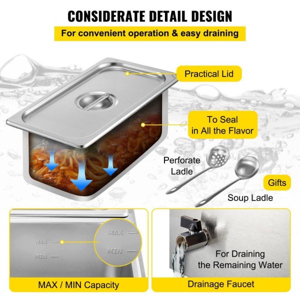 Food Holding & Warming Equipment | 110V Commercial Food Warmer 1×1/3GN and 4×1/6GN, 5-Pan Stainless Steel Bain Marie 13.7 Quart Capacity,1500W Steam Table 15cm/6inch Deep, Electric Food Warmer with Lid for Catering Restaurants Food Holding & Warming Equipment Food Holding & Warming Equipment