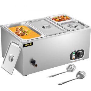 Food Holding & Warming Equipment | 110V Commercial Food Warmer 2×1/3GN and 2×1/6GN, 4-Pan Stainless Steel Bain Marie 14.8 Qt Capacity, 1500W Steam Table 15cm/6inch Deep,Temp. Control 86-185, Electric Soup Warmer w/Lids & 2 Ladles Food Holding & Warming Equipment Food Holding & Warming Equipment