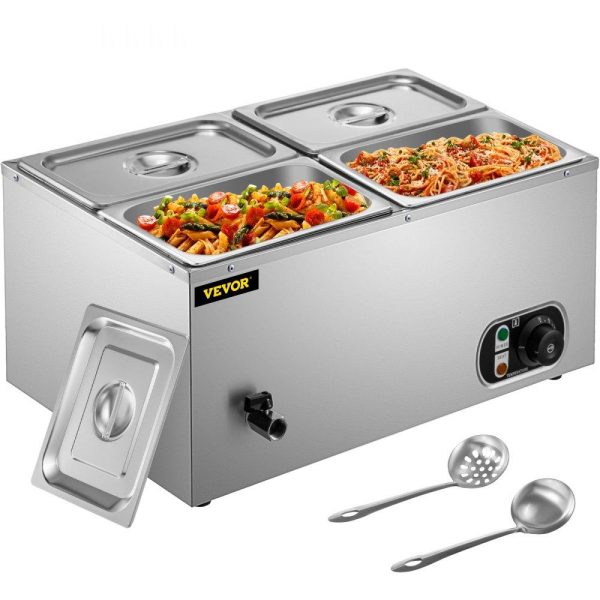 Food Holding & Warming Equipment | 110V Commercial Food Warmer 4×1/4GN, 4-Pan Stainless Steel Bain Marie 14.8 Qt Capacity,1500W Steam Table 15cm/6inch Deep,Temp. Control 86-185, Electric Soup Warmer w/Lids & 2 Ladles Food Holding & Warming Equipment Food Holding & Warming Equipment