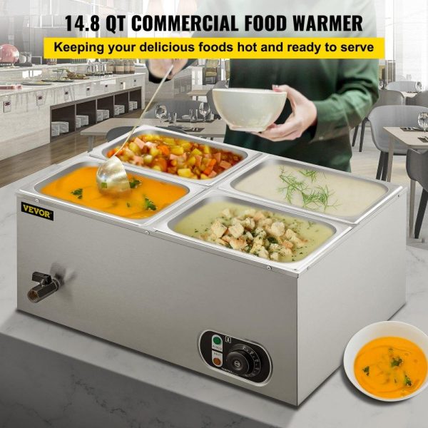 Food Holding & Warming Equipment | 110V Commercial Food Warmer 4×1/4GN, 4-Pan Stainless Steel Bain Marie 14.8 Qt Capacity,1500W Steam Table 15cm/6inch Deep,Temp. Control 86-185, Electric Soup Warmer w/Lids & 2 Ladles Food Holding & Warming Equipment Food Holding & Warming Equipment