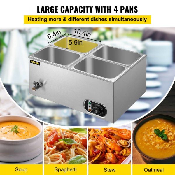 Food Holding & Warming Equipment | 110V Commercial Food Warmer 4×1/4GN, 4-Pan Stainless Steel Bain Marie 14.8 Qt Capacity,1500W Steam Table 15cm/6inch Deep,Temp. Control 86-185, Electric Soup Warmer w/Lids & 2 Ladles Food Holding & Warming Equipment Food Holding & Warming Equipment