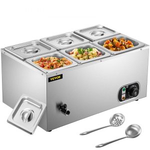 Food Holding & Warming Equipment | 110V Commercial Food Warmer 6×1/6GN, 6-Pan Stainless Steel Bain Marie 12.6 Qt Capacity,1500W Steam Table 15cm/6inch Deep,Temp. Control 86-185, Electric Soup Warmer w/Lids & 2 Ladles Food Holding & Warming Equipment Food Holding & Warming Equipment