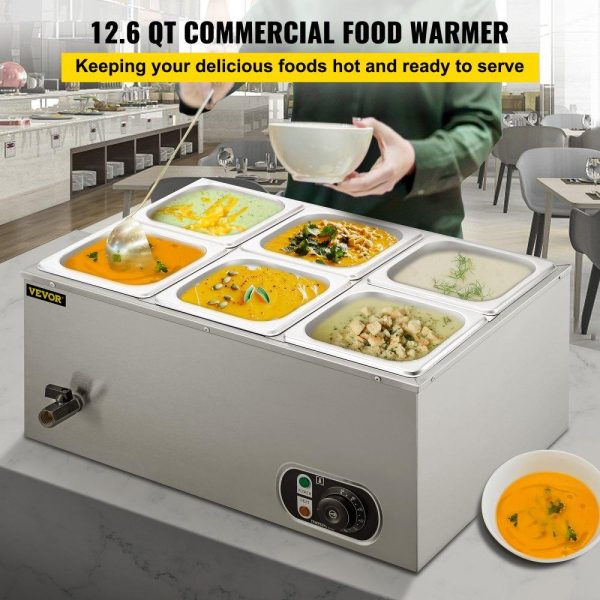 Food Holding & Warming Equipment | 110V Commercial Food Warmer 6×1/6GN, 6-Pan Stainless Steel Bain Marie 12.6 Qt Capacity,1500W Steam Table 15cm/6inch Deep,Temp. Control 86-185, Electric Soup Warmer w/Lids & 2 Ladles Food Holding & Warming Equipment Food Holding & Warming Equipment