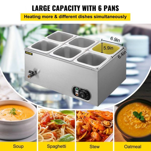 Food Holding & Warming Equipment | 110V Commercial Food Warmer 6×1/6GN, 6-Pan Stainless Steel Bain Marie 12.6 Qt Capacity,1500W Steam Table 15cm/6inch Deep,Temp. Control 86-185, Electric Soup Warmer w/Lids & 2 Ladles Food Holding & Warming Equipment Food Holding & Warming Equipment