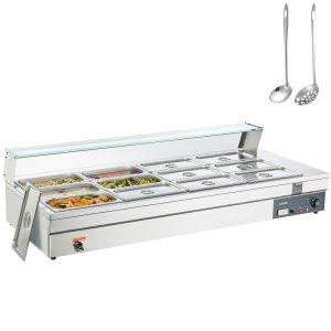 Food Holding & Warming Equipment | 12-Pan Commercial Food Warmer, 12 x 8QT Electric Steam Table with Tempered Glass Cover, 1800W Countertop Stainless Steel Buffet Bain Marie 86-185°F Temp Control for Catering, Restaurant, Silver Food Holding & Warming Equipment Food Holding & Warming Equipment