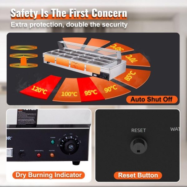 Food Holding & Warming Equipment | 12-Pan Commercial Food Warmer, 12 x 8QT Electric Steam Table with Tempered Glass Cover, 1800W Countertop Stainless Steel Buffet Bain Marie 86-185°F Temp Control for Catering, Restaurant, Silver Food Holding & Warming Equipment Food Holding & Warming Equipment