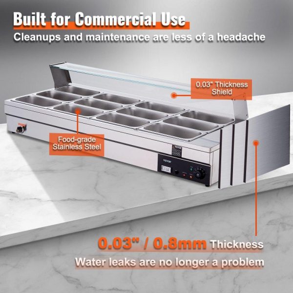 Food Holding & Warming Equipment | 12-Pan Commercial Food Warmer, 12 x 8QT Electric Steam Table with Tempered Glass Cover, 1800W Countertop Stainless Steel Buffet Bain Marie 86-185°F Temp Control for Catering, Restaurant, Silver Food Holding & Warming Equipment Food Holding & Warming Equipment