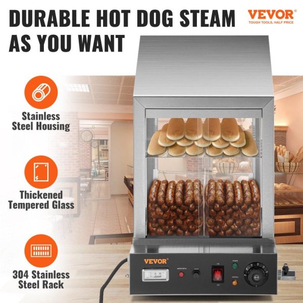 Food Holding & Warming Equipment | 1200W Commercial Hot Dog Steamer 2 Tier Electric Bun Warmer w/ Slide Doors Food Holding & Warming Equipment Food Holding & Warming Equipment