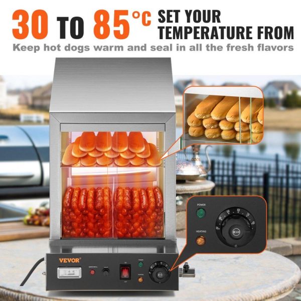 Food Holding & Warming Equipment | 1200W Commercial Hot Dog Steamer 2 Tier Electric Bun Warmer w/ Slide Doors Food Holding & Warming Equipment Food Holding & Warming Equipment