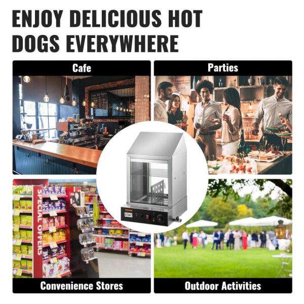 Food Holding & Warming Equipment | 1200W Commercial Hot Dog Steamer 2 Tier Electric Bun Warmer w/ Slide Doors Food Holding & Warming Equipment Food Holding & Warming Equipment