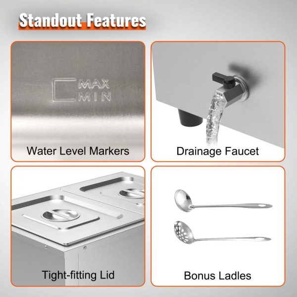 Food Holding & Warming Equipment | 2-Pan Commercial Food Warmer, 2 x 12QT Electric Steam Table, 1500W Professional Countertop Stainless Steel Buffet Bain Marie with 86-185°F Temp Control for Catering and Restaurants, Silver Food Holding & Warming Equipment Food Holding & Warming Equipment