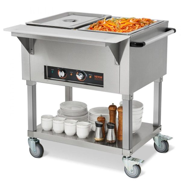 Food Holding & Warming Equipment | 2-Pan Commercial Food Warmer, 2 x 20.6QT Electric Steam Table, 1000W Professional Buffet Catering Food Warmer with 4 Wheels (2 Lockable), Food Grade Stainless Steel Server for Party Restaurant Food Holding & Warming Equipment Food Holding & Warming Equipment