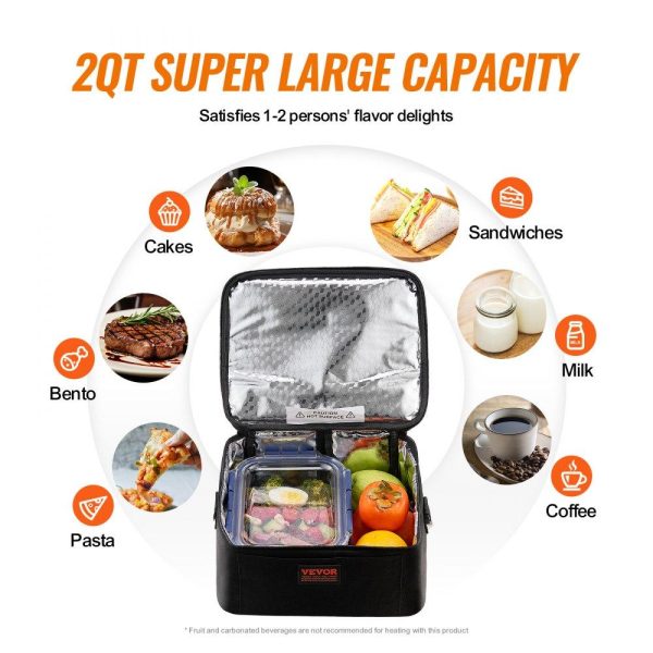 Food Holding & Warming Equipment | 3-in-1 Portable Oven, 12V/24V/110V Portable Food Warmer, 80W (Max 100W) Portable Mini Personal Microwave, 2QT Electric Heated Lunch Box for Car, Truck, Travel, Office, Home (Black) Black Food Holding & Warming Equipment Black