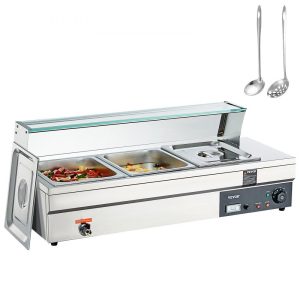 Food Holding & Warming Equipment | 3-Pan Commercial Food Warmer, 3 x 12QT Electric Steam Table with Tempered Glass Cover, 1500W Countertop Stainless Steel Buffet Bain Marie 86-185°F Temp Control for Catering, Restaurants, Silver Food Holding & Warming Equipment Food Holding & Warming Equipment