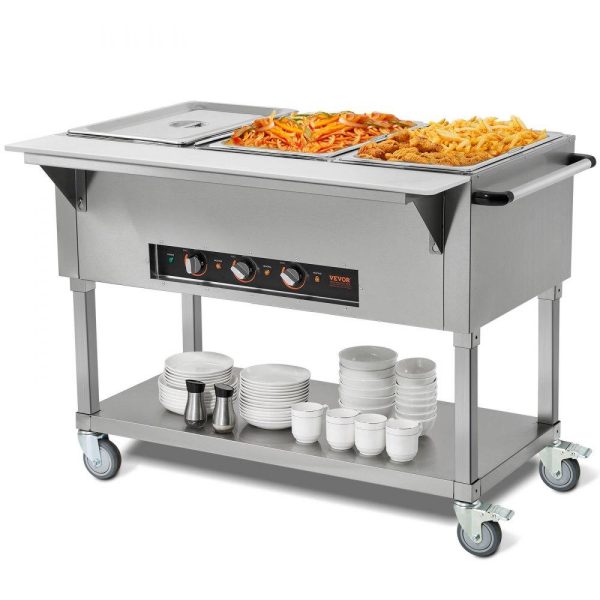 Food Holding & Warming Equipment | 3-Pan Commercial Food Warmer, 3 x 20.6QT Electric Steam Table, 1500W Professional Buffet Catering Food Warmer with 4 Wheels (2 Lockable), Food Grade Stainless Steel Server for Party Restaurant Food Holding & Warming Equipment Food Holding & Warming Equipment