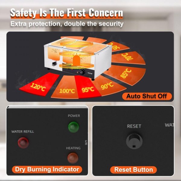 Food Holding & Warming Equipment | 3-Pan Commercial Food Warmer, 3 x 8QT Electric Steam Table, 1500W Professional Countertop Stainless Steel Buffet Bain Marie with 86-185°F Temp Control for Catering and Restaurants, Silver Food Holding & Warming Equipment Food Holding & Warming Equipment