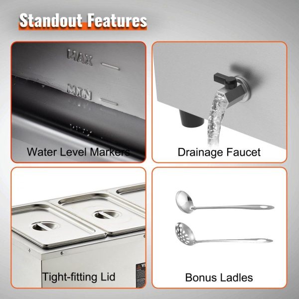 Food Holding & Warming Equipment | 3-Pan Commercial Food Warmer, 3 x 8QT Electric Steam Table, 1500W Professional Countertop Stainless Steel Buffet Bain Marie with 86-185°F Temp Control for Catering and Restaurants, Silver Food Holding & Warming Equipment Food Holding & Warming Equipment