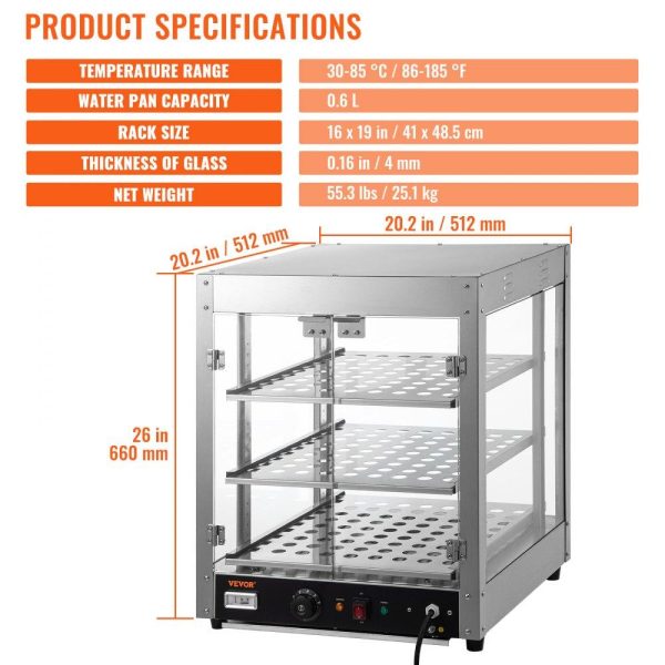 Food Holding & Warming Equipment | 3-Tier Commercial Food Warmer Countertop Pizza Cabinet with Water Tray Food Holding & Warming Equipment Food Holding & Warming Equipment