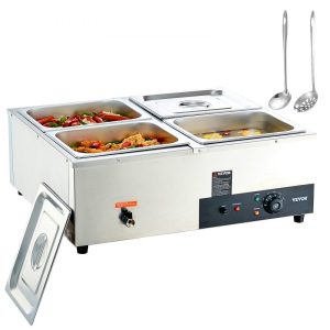 Food Holding & Warming Equipment | 4-Pan Commercial Food Warmer, 4 x 12QT Electric Steam Table, 1200W Professional Countertop Stainless Steel Buffet Bain Marie with 86-185°F Temp Control for Catering and Restaurants, Silver Food Holding & Warming Equipment Food Holding & Warming Equipment