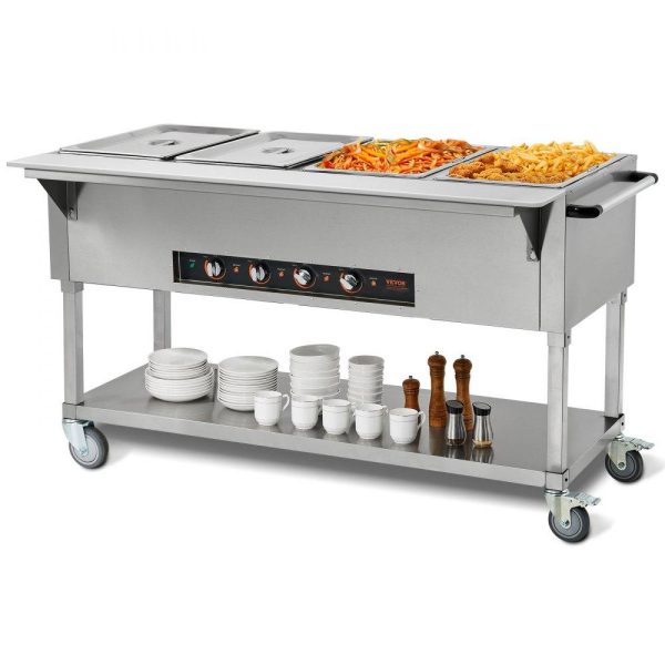 Food Holding & Warming Equipment | 4-Pan Commercial Food Warmer, 4 x 20.6QT Electric Steam Table, 2000W Professional Buffet Catering Food Warmer with 4 Wheels (2 Lockable), Food Grade Stainless Steel Server for Party Restaurant Food Holding & Warming Equipment Food Holding & Warming Equipment