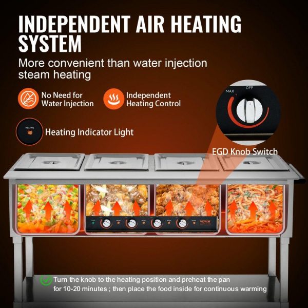 Food Holding & Warming Equipment | 4-Pan Commercial Food Warmer, 4 x 20.6QT Electric Steam Table, 2000W Professional Buffet Catering Food Warmer with 4 Wheels (2 Lockable), Food Grade Stainless Steel Server for Party Restaurant Food Holding & Warming Equipment Food Holding & Warming Equipment