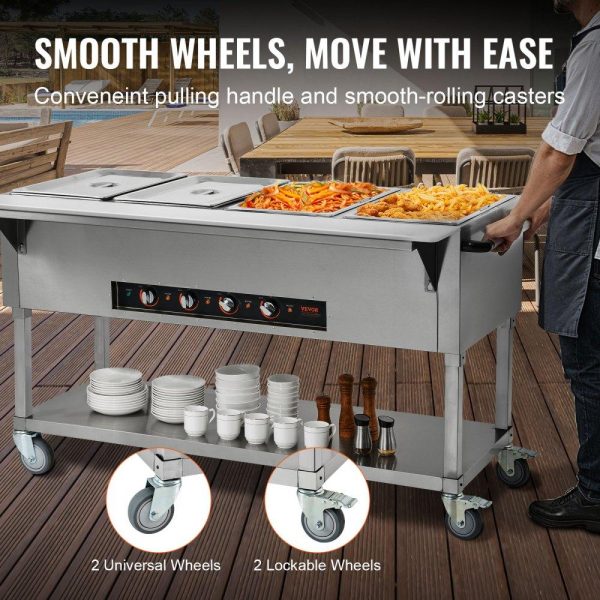 Food Holding & Warming Equipment | 4-Pan Commercial Food Warmer, 4 x 20.6QT Electric Steam Table, 2000W Professional Buffet Catering Food Warmer with 4 Wheels (2 Lockable), Food Grade Stainless Steel Server for Party Restaurant Food Holding & Warming Equipment Food Holding & Warming Equipment