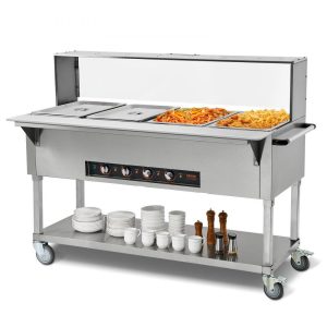 Food Holding & Warming Equipment | 4-Pan Commercial Food Warmer, 4 x 20.6QT Electric Steam Table, 2000W Professional Buffet Catering Food Warmer with Acrylic Sneeze Guard, Food Grade Stainless Steel Server for Party Restaurant Food Holding & Warming Equipment Food Holding & Warming Equipment