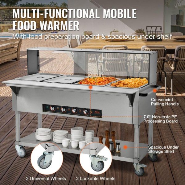 Food Holding & Warming Equipment | 4-Pan Commercial Food Warmer, 4 x 20.6QT Electric Steam Table, 2000W Professional Buffet Catering Food Warmer with Acrylic Sneeze Guard, Food Grade Stainless Steel Server for Party Restaurant Food Holding & Warming Equipment Food Holding & Warming Equipment