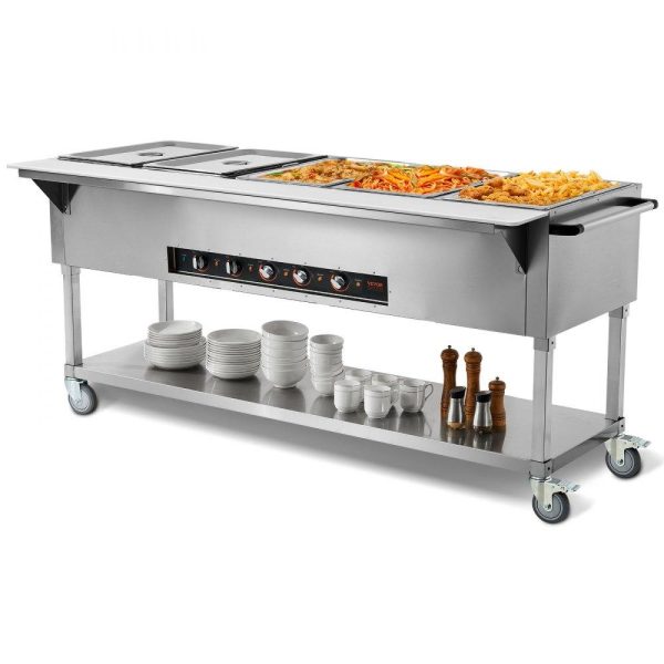 Food Holding & Warming Equipment | 5-Pan Commercial Food Warmer, 5 x 20.6QT Electric Steam Table, 3750W Professional Buffet Catering Food Warmer with 4 Wheels (2 Lockable), Food Grade Stainless Steel Server for Party Restaurant Food Holding & Warming Equipment Food Holding & Warming Equipment