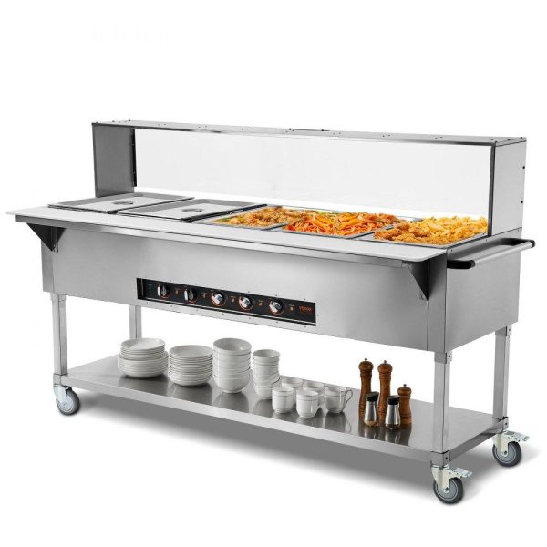 Food Holding & Warming Equipment | 5-Pan Commercial Food Warmer, 5 x 20.6QT Electric Steam Table, 3750W Professional Buffet Catering Food Warmer with Acrylic Sneeze Guard, Food Grade Stainless Steel Server for Party Restaurant Food Holding & Warming Equipment Food Holding & Warming Equipment