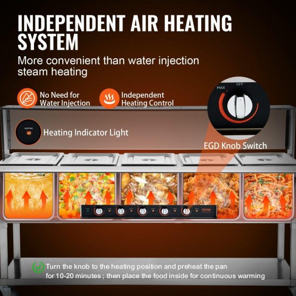 Food Holding & Warming Equipment | 5-Pan Commercial Food Warmer, 5 x 20.6QT Electric Steam Table, 3750W Professional Buffet Catering Food Warmer with Acrylic Sneeze Guard, Food Grade Stainless Steel Server for Party Restaurant Food Holding & Warming Equipment Food Holding & Warming Equipment